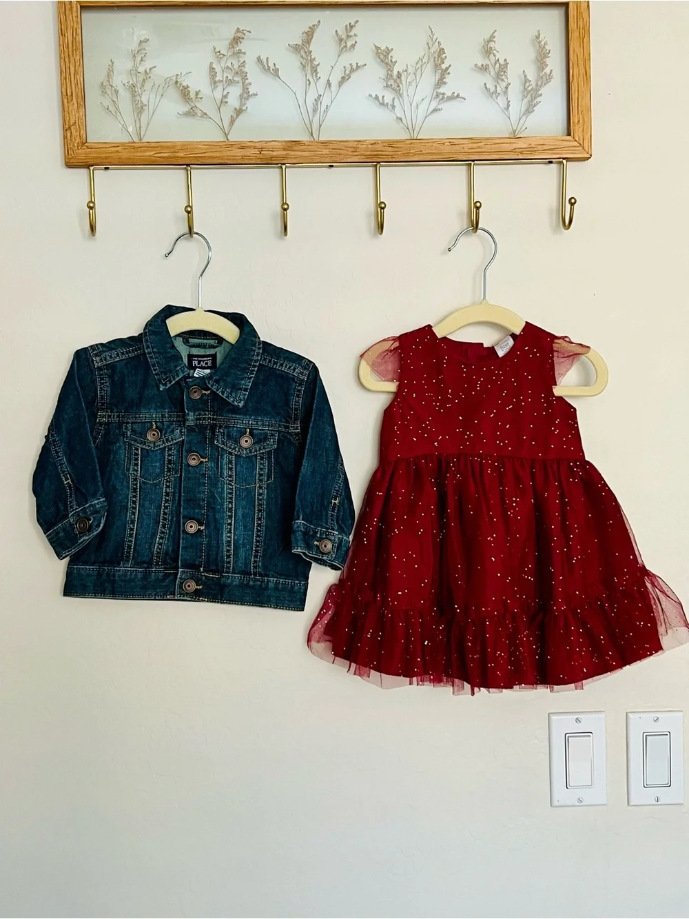 Carter’s 9M Burgundy Holiday Dress & Children’s Place Denim Jacket Bundle